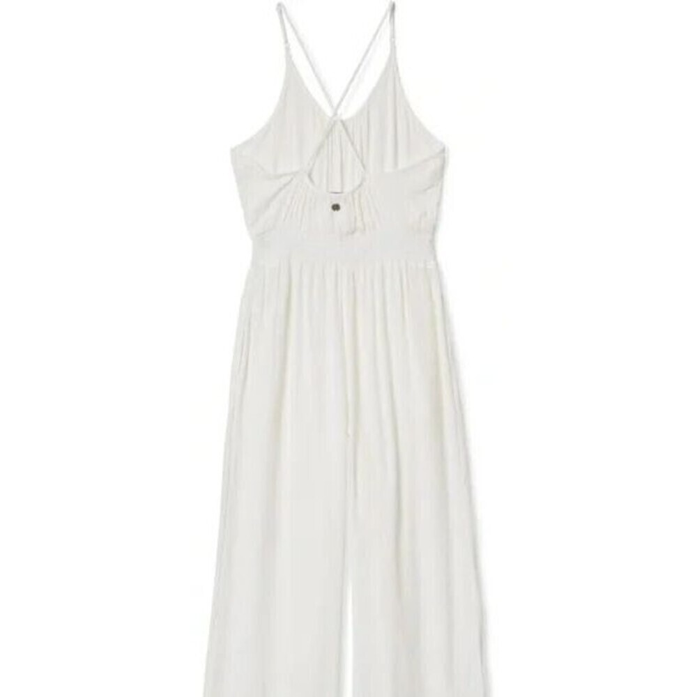 PrAna Fernie Jumpsuit Womens Large White Tencel Gauze Wide Leg Cruise Vacation - Picture 3 of 6